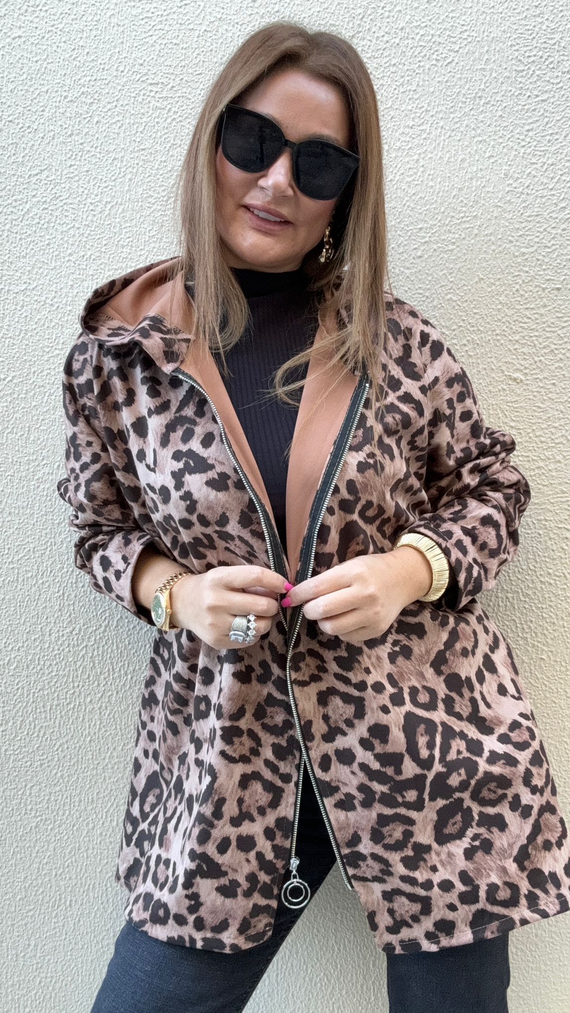 Jaguar Desen Fermuarlı Kahve Süet Hırka