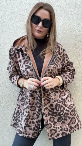 Jaguar Desen Fermuarlı Kahve Süet Hırka