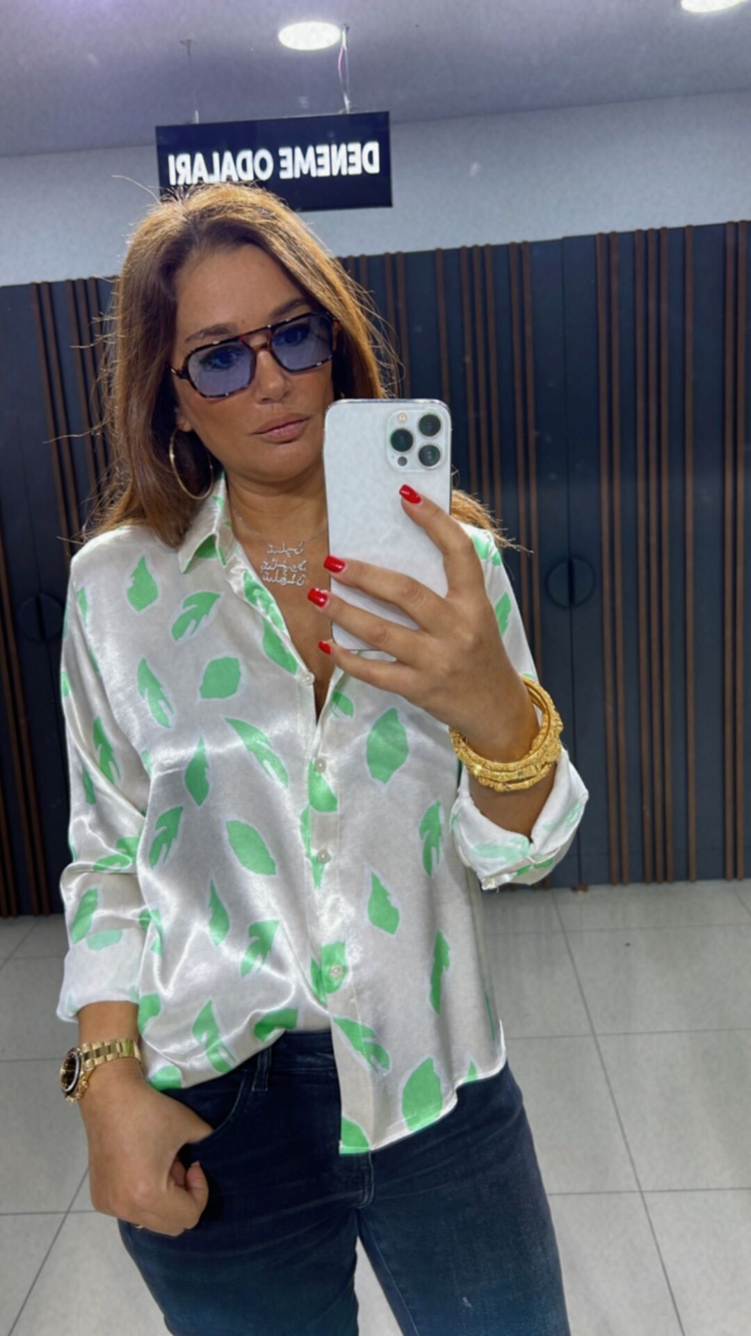 Alba Kadın Yeşil Saten Gömlek