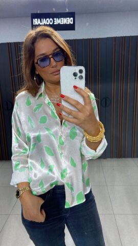 Alba Kadın Yeşil Saten Gömlek