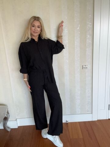 Butto Siyah Yan Düğmeli Takım