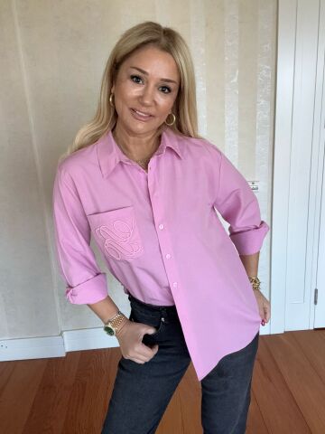 Shor Pembe Nakışlı Gömlek