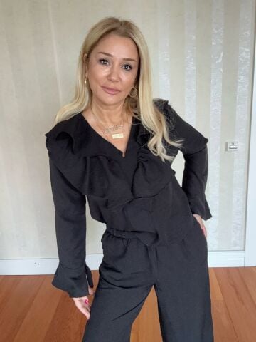 Chiflon Siyah Fırfırlı Takım