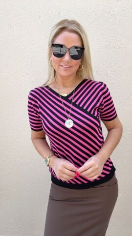 Raw Siyah-Fuşya Triko