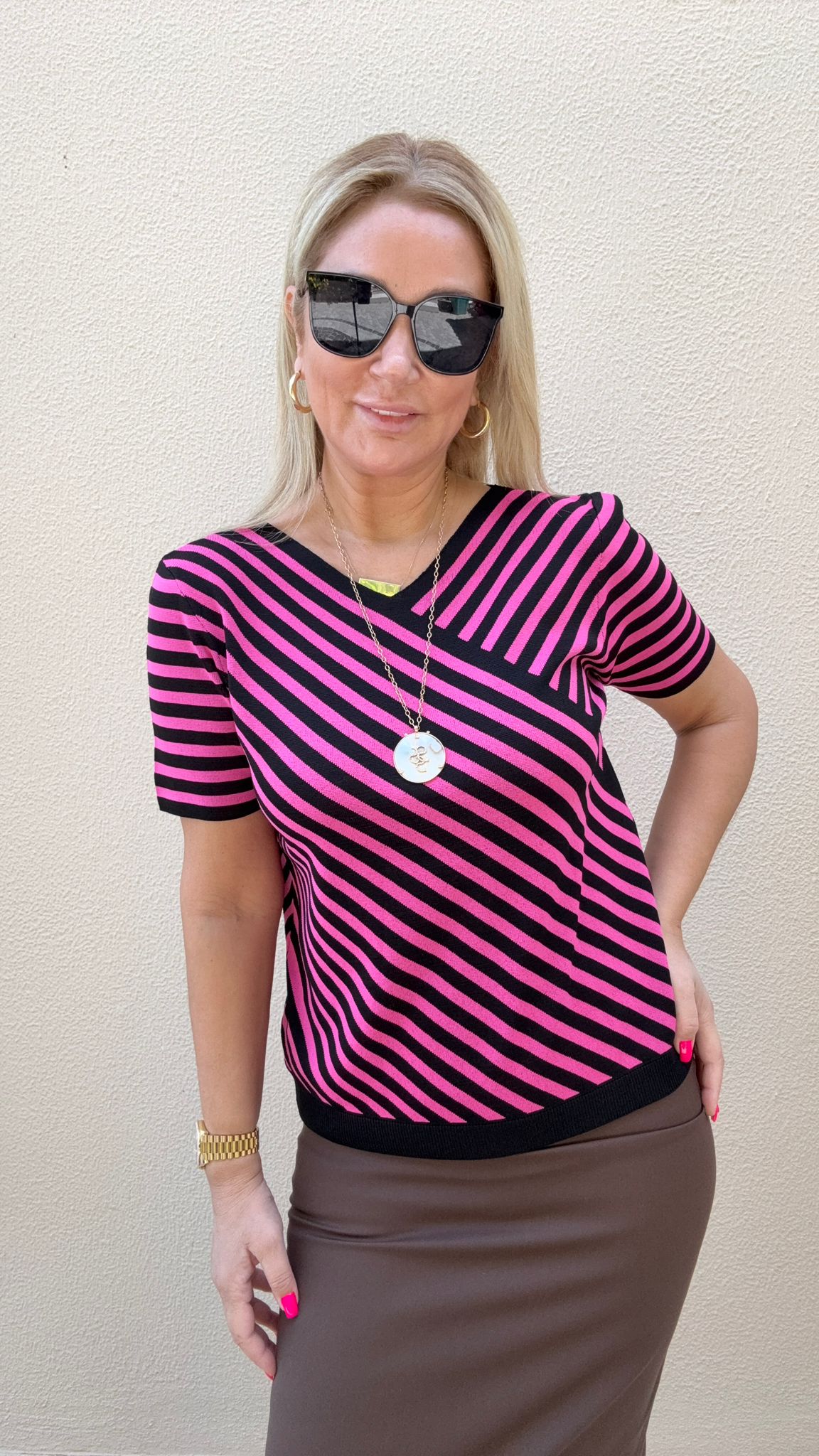 Raw Siyah-Fuşya Triko