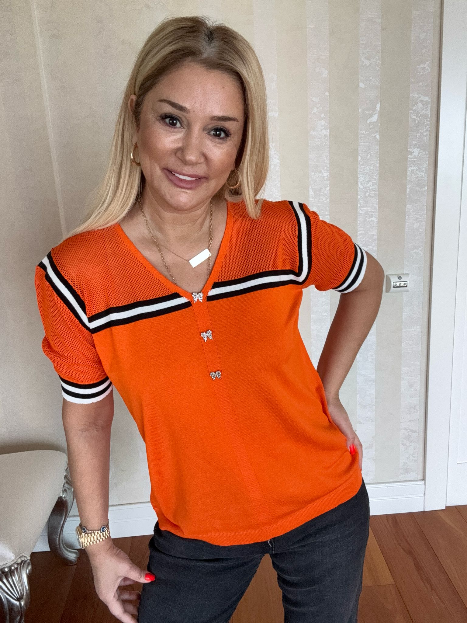 Fiyona Turuncu Büyük Beden Triko