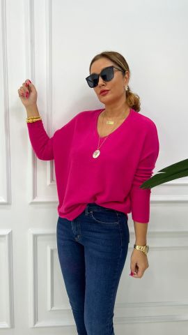 Clista V Yaka Fuşya Triko