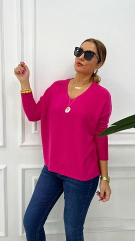 Clista V Yaka Fuşya Triko