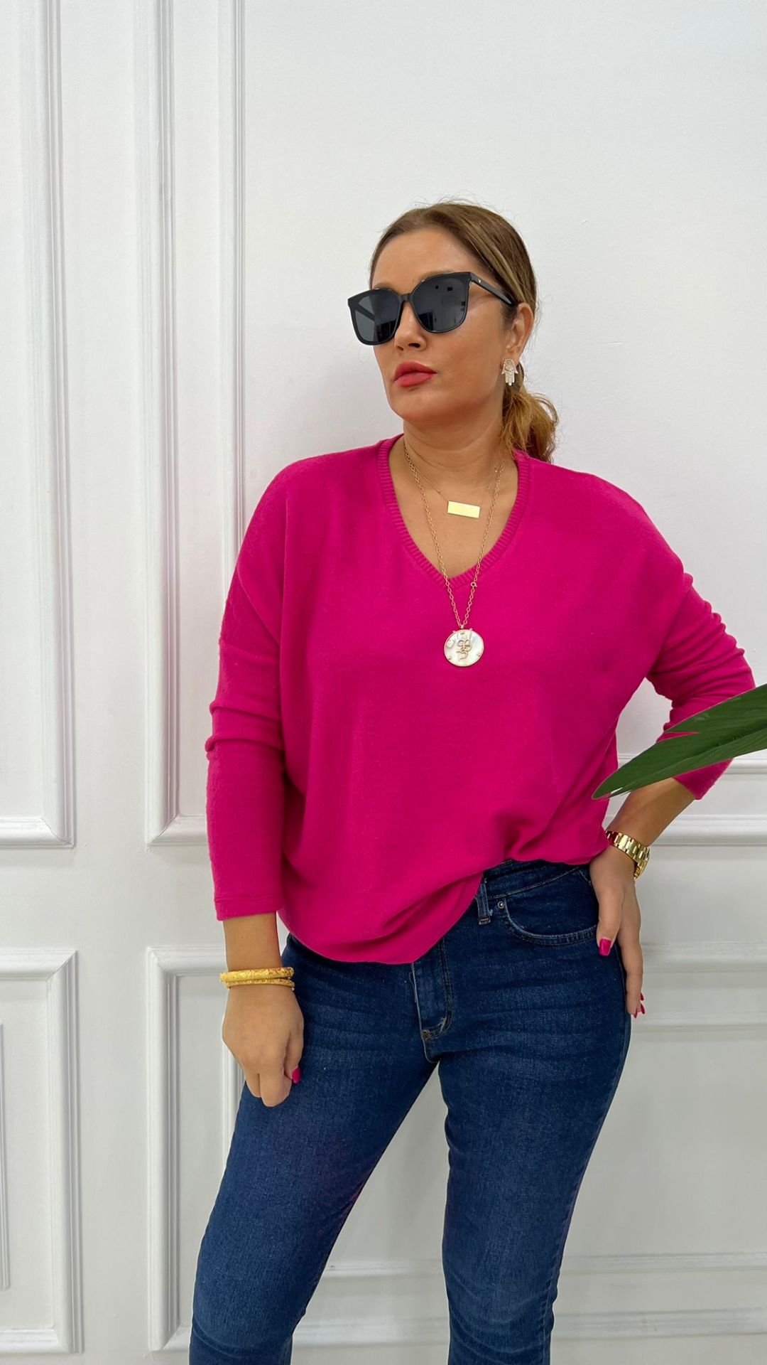 Clista V Yaka Fuşya Triko