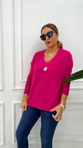 Clista V Yaka Fuşya Triko