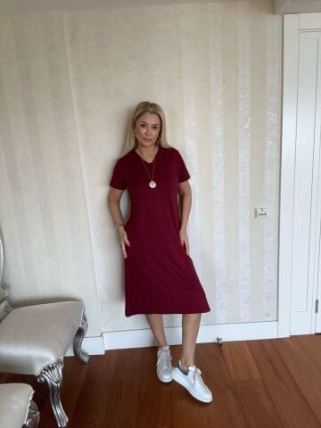 Jasse Bordo Taşlı Elbise