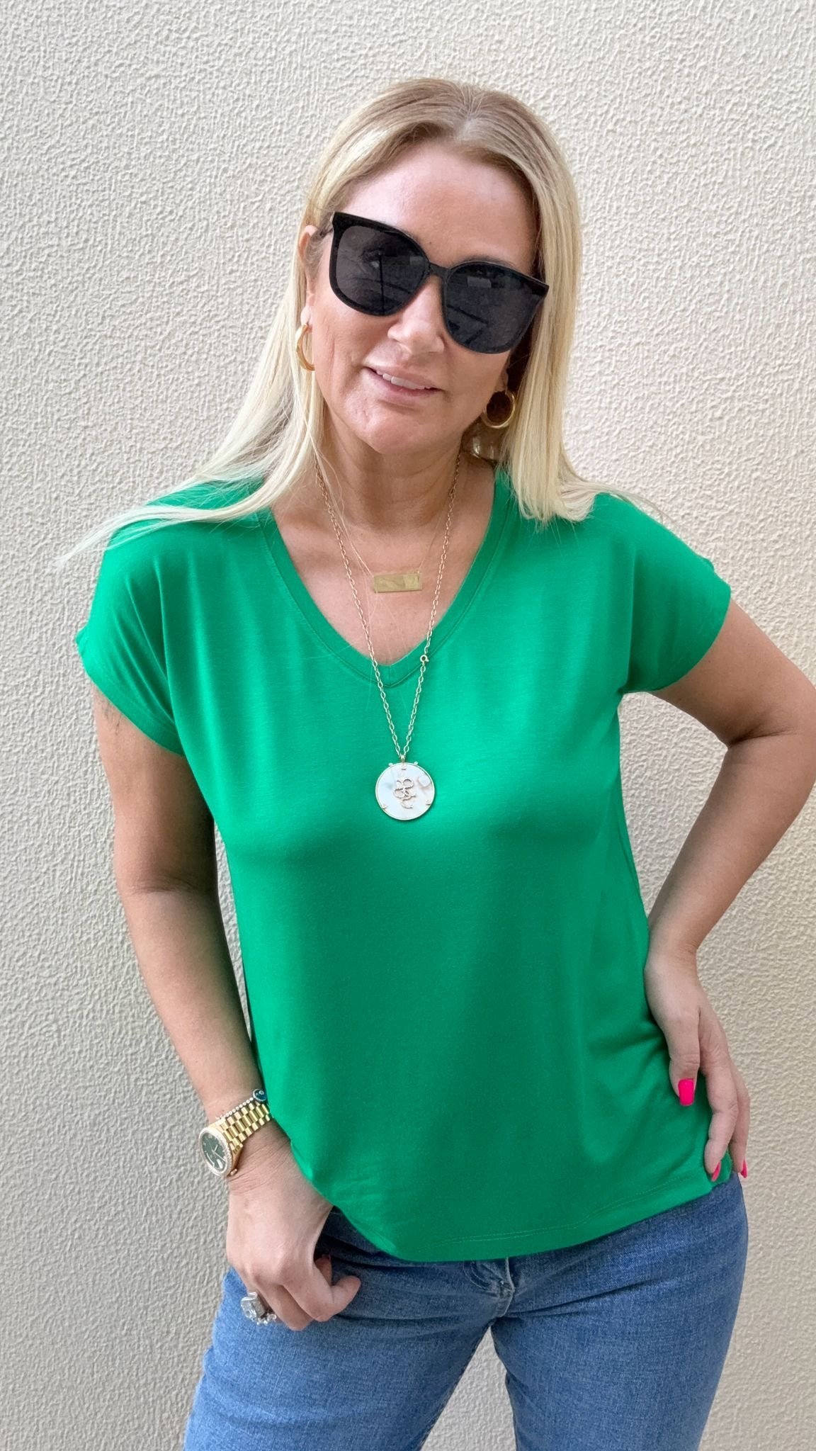 Sedy V Yaka Yeşil Basic