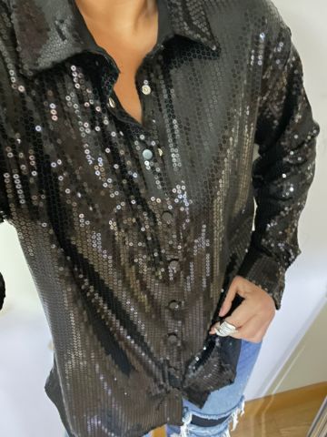 ASOL PAYETLİ SİYAH GÖMLEK