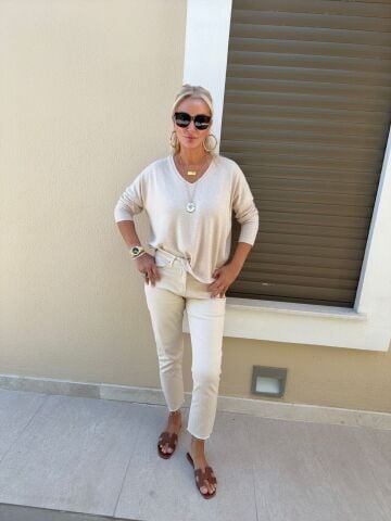 Wiens Kadın Bej Paça Kesik Kot Pantolon