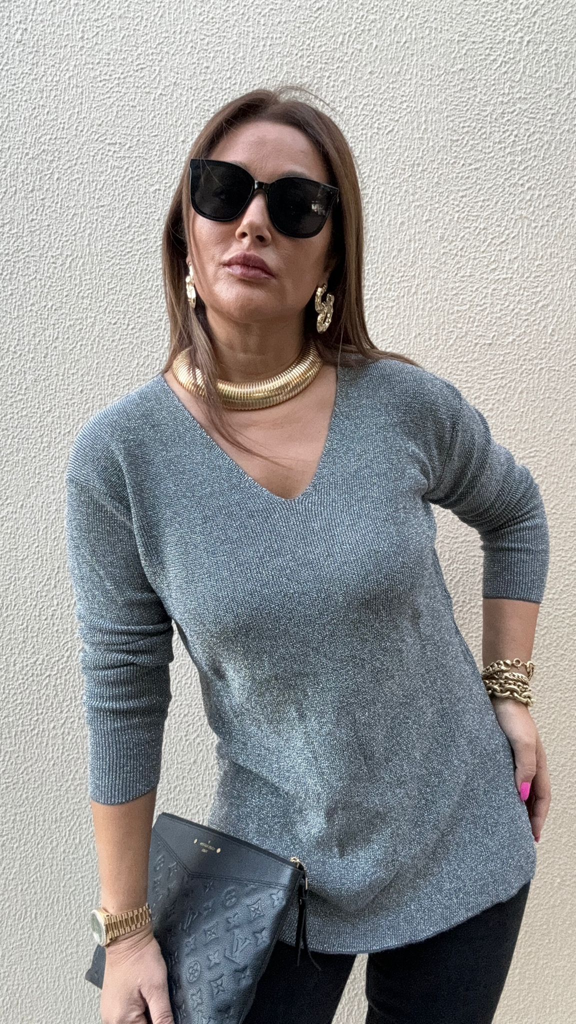 Melna Kadın Gümüş Simli Triko