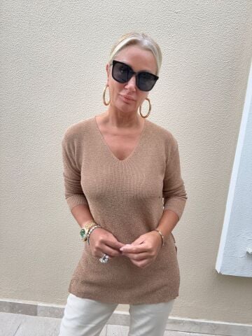 Melna Kadın Camel Simli Triko