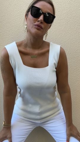 Parne Ekru Kare Yaka Triko