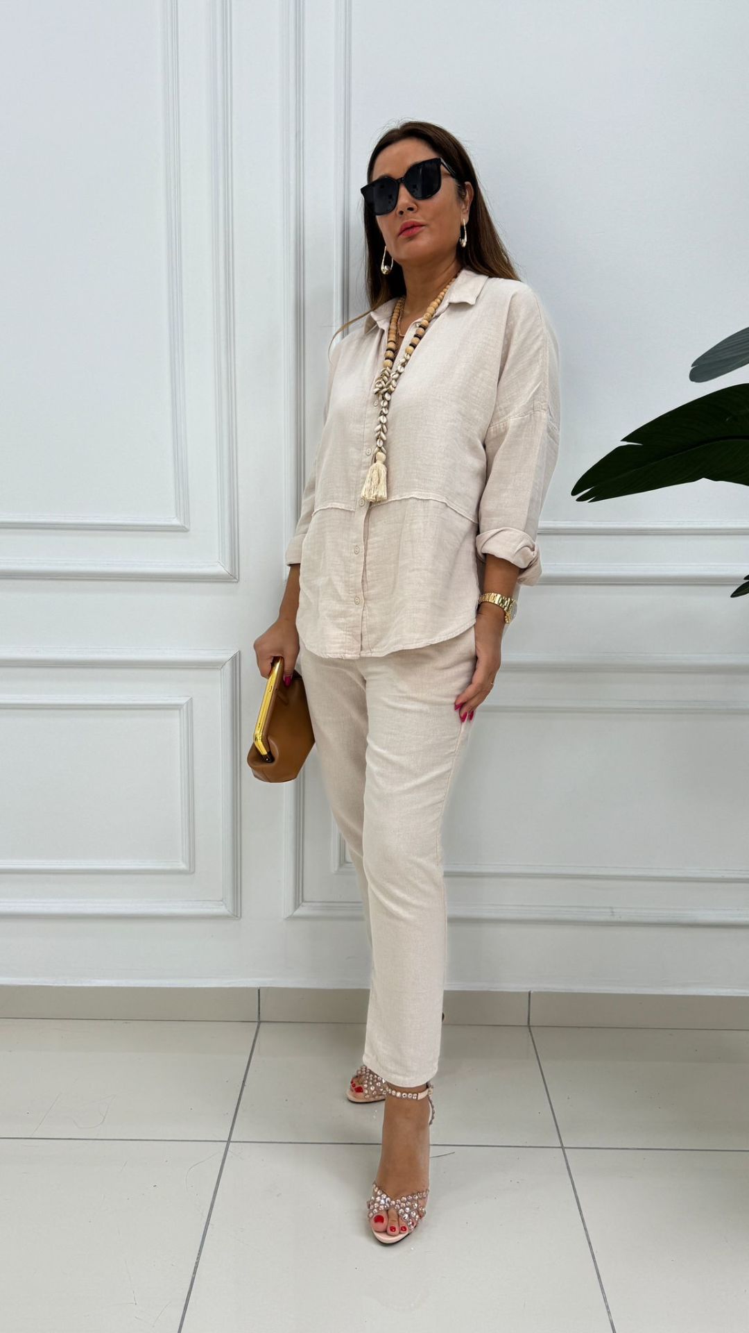 Kevin Kadın Keten Taş Rengi Takım