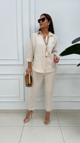 Kevin Kadın Keten Taş Rengi Takım