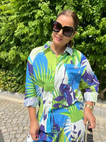 Ena Kadın Çimen Yeşil Keten Takım