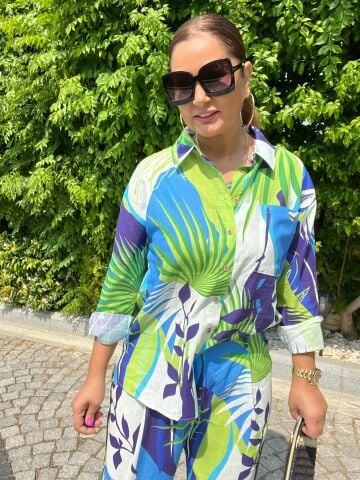 Ena Kadın Çimen Yeşil Keten Takım