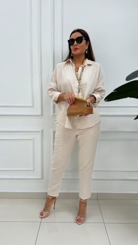 Kevin Kadın Keten Taş Rengi Takım