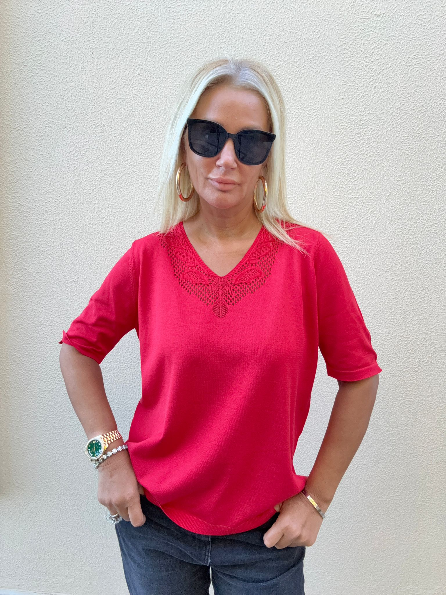 Foreo Kırmızı Büyük Beden Triko