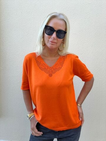 Foreo Turuncu Büyük Beden Triko