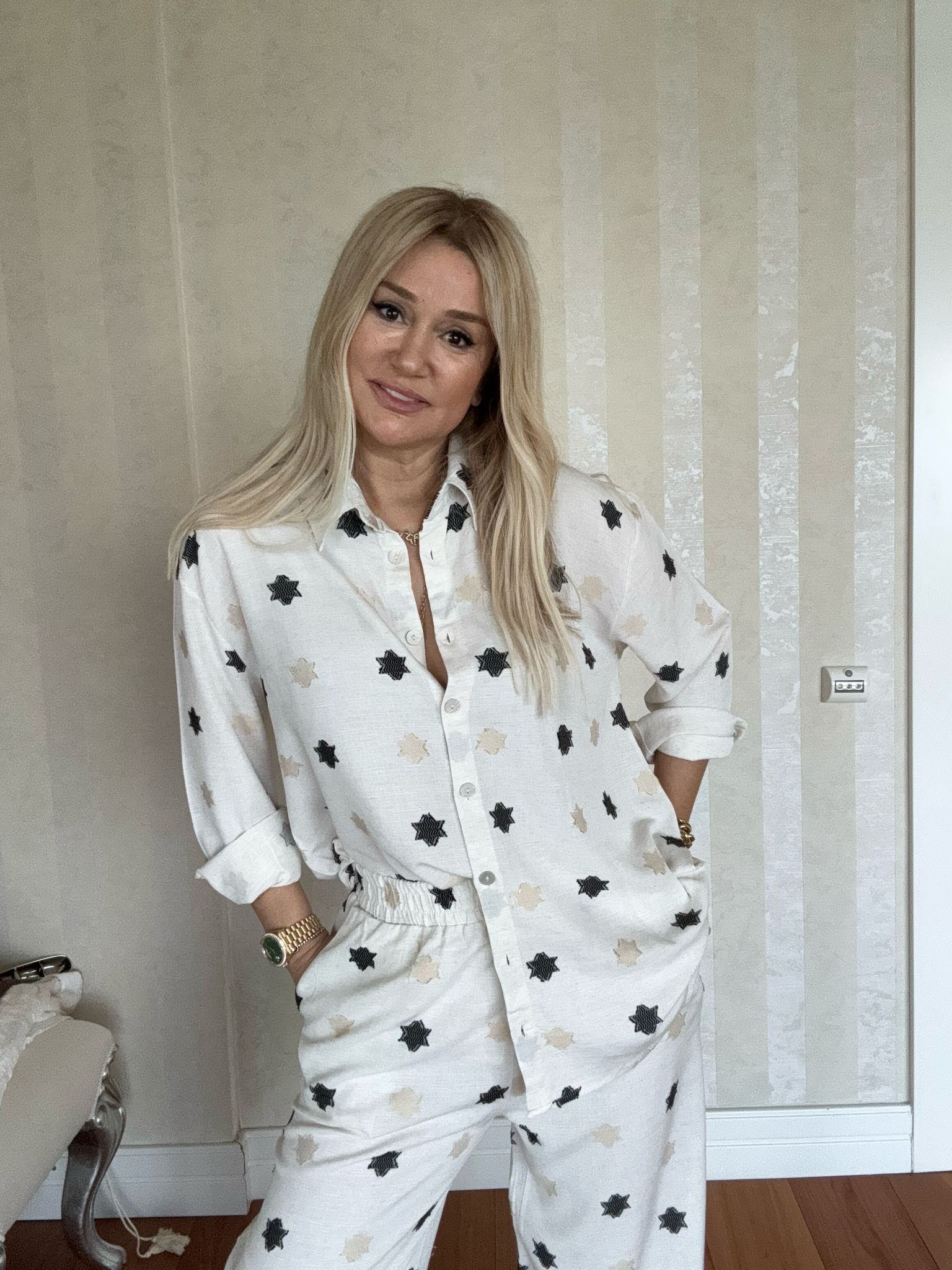 Sera Taş Rengi Keten Yıldızlı Takım