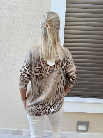 Sürreal Zincir Desen Leopar Kazak