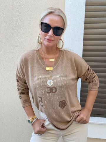 Taş Detaylı Cappucino Kazak