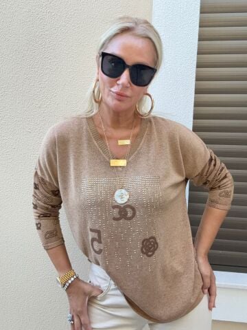 Taş Detaylı Cappucino Kazak