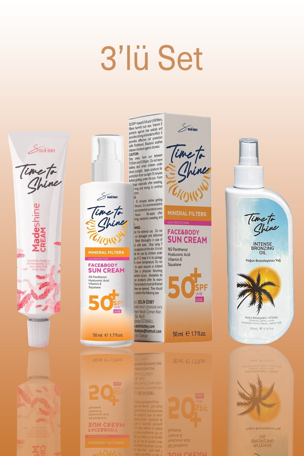 Leke Kremi+50 SPF Koruyucu Güneş Krem +Bronzlaştırıcı Yağ 3lü Set