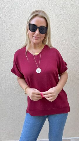 Luse Bordo Taşlı Bluz