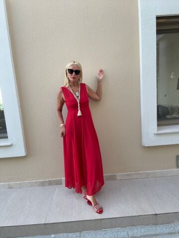 Willa Kırmızı Şifon Elbise