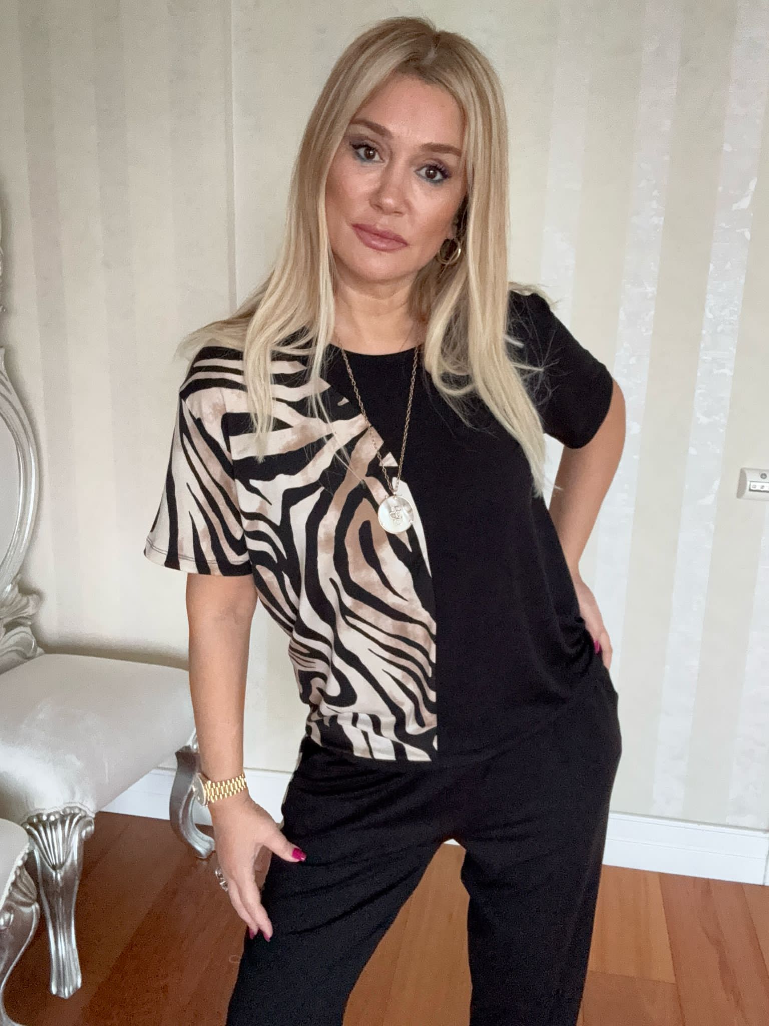 Mayke Siyah Zebra Desen Takım
