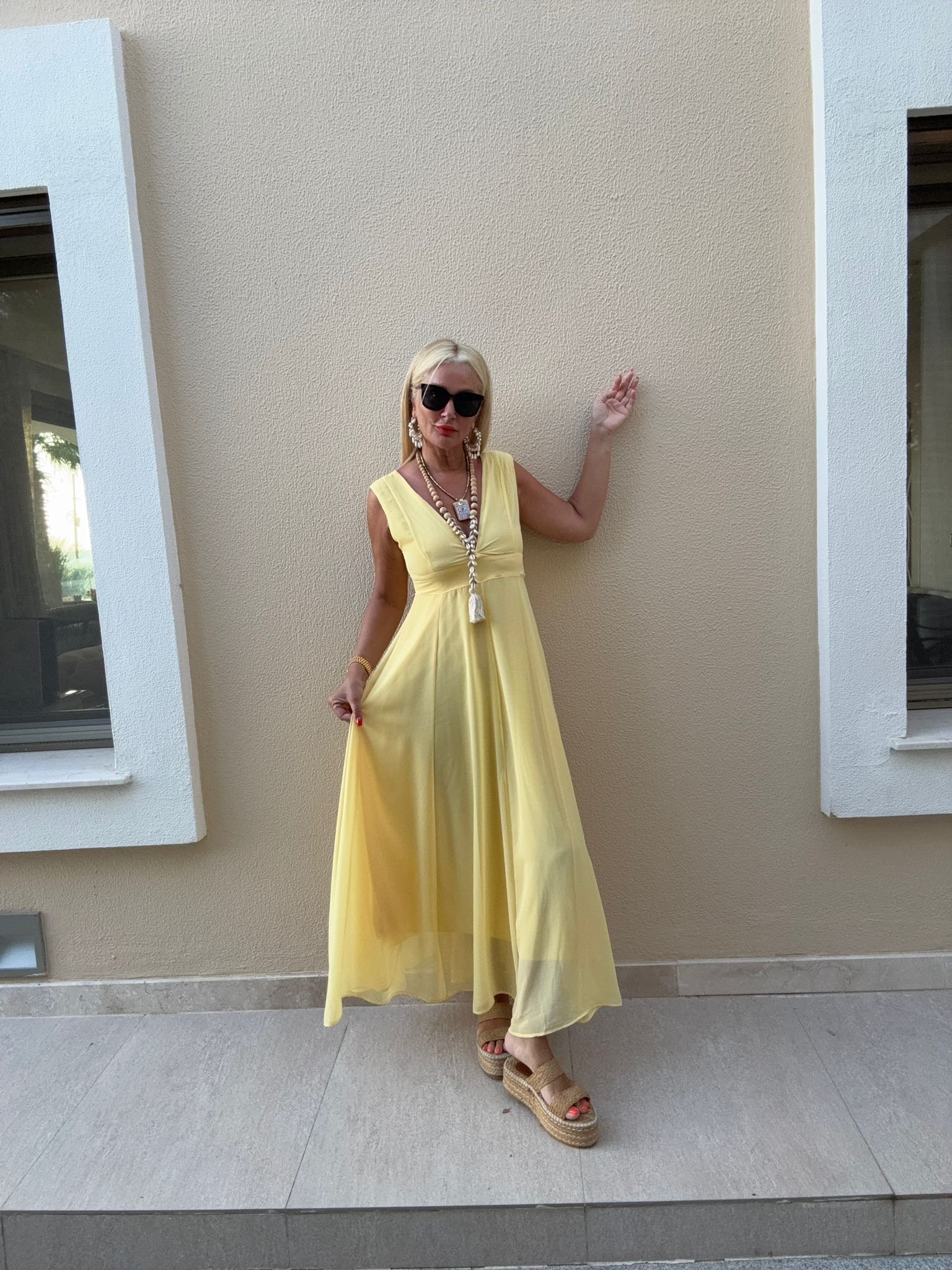 Willa Sarı Şifon Elbise SARI - L