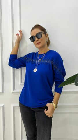 Srocco Saks Göğüs Üstü Dantelli Triko