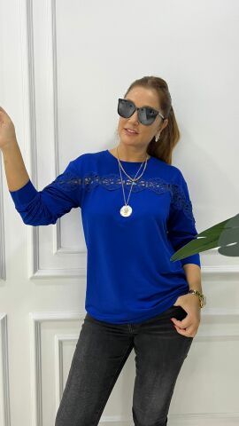 Srocco Saks Göğüs Üstü Dantelli Triko