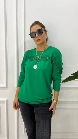 Srocco Yeşil Göğüs Üstü Dantelli Triko