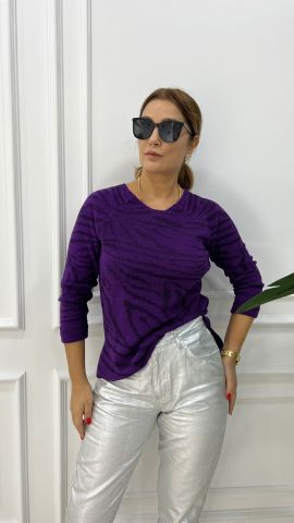 Ressi Zebra Desen Simli Siyah-Mor Triko