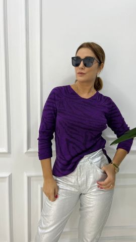 Ressi Zebra Desen Simli Siyah-Mor Triko