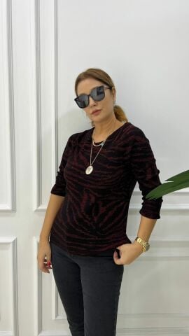 Ressi Zebra Desen Simli Kırmızı-Siyah Triko