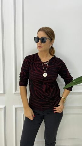 Ressi Zebra Desen Simli Kırmızı-Siyah Triko