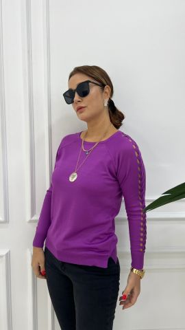 Sodi Kolu Saç Örgülü Mor Triko
