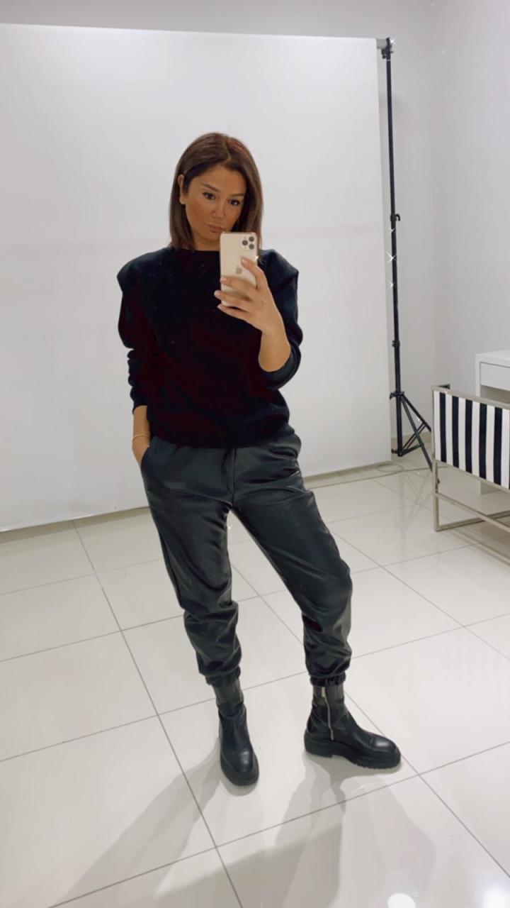 Herry Siyah Deri Pantalon