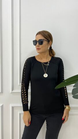 Sodi Kolu Saç Örgülü Siyah Triko