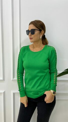 Sodi Kolu Saç Örgülü Yeşil Triko