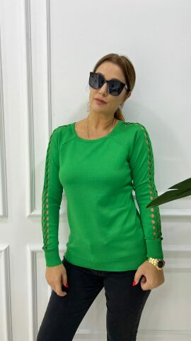 Sodi Kolu Saç Örgülü Yeşil Triko