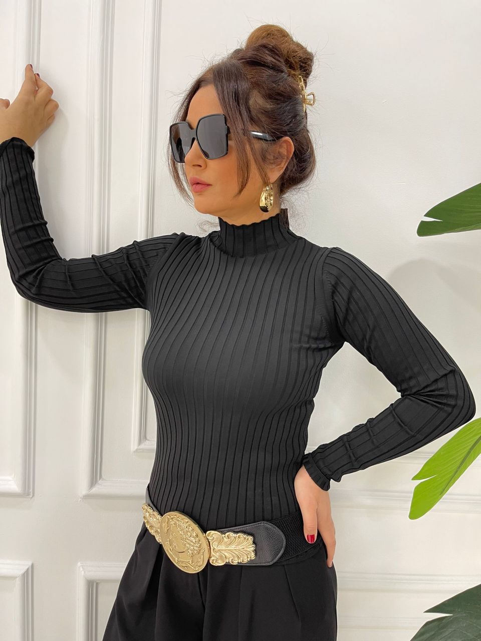 Fitilli Siyah Balıkçı Triko
